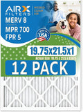 19.75x21.5x1 Air Filter MERV 8 Rating, 12 Pack of Furnace Filters Comparable to MPR 700 & FPR 5 - Made in USA by AIRX FILTERS WICKED CLEAN AIR.