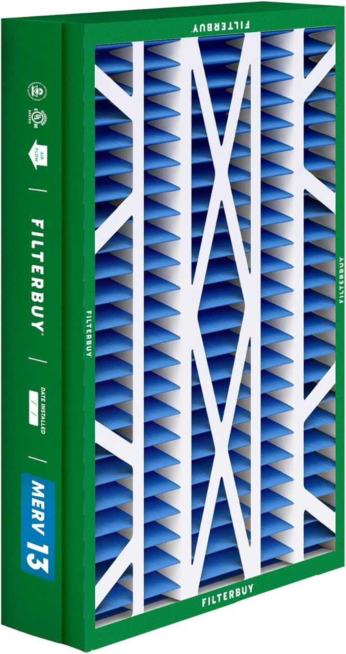 Filterbuy 14.5x27x5 Air Filter MERV 13 Optimal Smoke & Allergy Defense (2-Pack), Pleated HVAC AC Furnace Filters for Trane, American Standard, Honeywell, and More (Actual Size: 14.06 x 26.13 x 4.97)