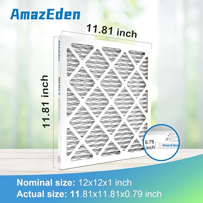 12x12x1 Air Filter 2 Pack (MERV 8) HVAC AC Furnace Air Filter 12x12 Pleated Home Dust Defense Replacement Filters MPR 600 FPR 5 (Actual Size: 11.81"x11.81"x 0.79")