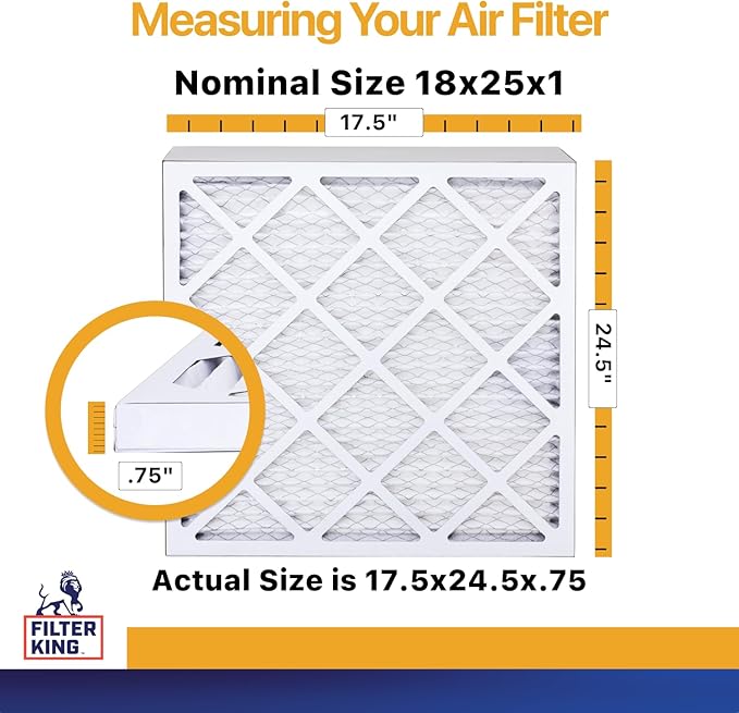 Filter King 18x25x1 Air Filter | 4-PACK | MERV 13 HVAC Pleated A/C Furnace Filters | MADE IN USA | Actual Size: 17.5 x 24.5 x .75"