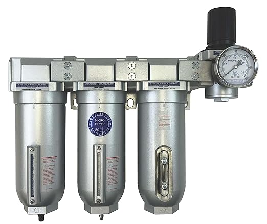 1/2" NPT Industrial (4-Stage) Moisture Removing Particulate Filter and Oil Removing Coalescing Filter and Desiccant Air Dryer and Air Pressure Regulator