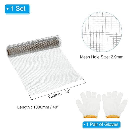 PATIKIL 40"L x 10"W Woven Wire Mesh, 8 Mesh 304 Stainless Steel Air Vent Filter Screen with Gloves for Window Security Vent Cover Filtration Animals Fence
