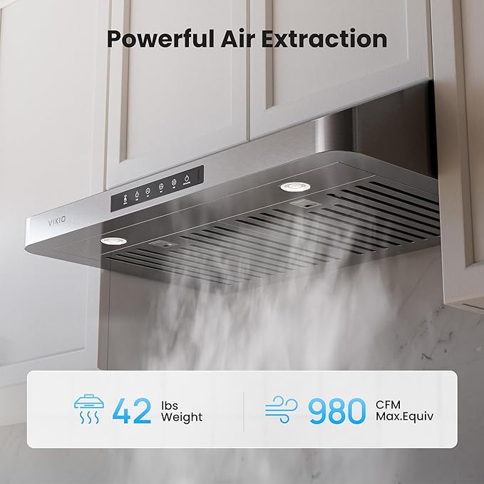 Under Cabinet Range Hood 30 Inch, 980CFM Fast Venting Ducted, Kitchen Hood With 3 Speed Gesture Sensing & Touch Control, Stainless Steel Stove Vent Hood With LED Light And 2 Baffle Filters