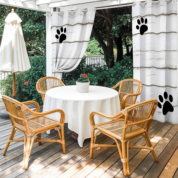 Wood Grain Outdoor Curtains for Patio Claws Animals Wooden White Waterproof Outside Curtains with Grommet Top Weatherproof Curtain for Cabana Pergola Gazebo, 1 Panel, 54" W x 84" L