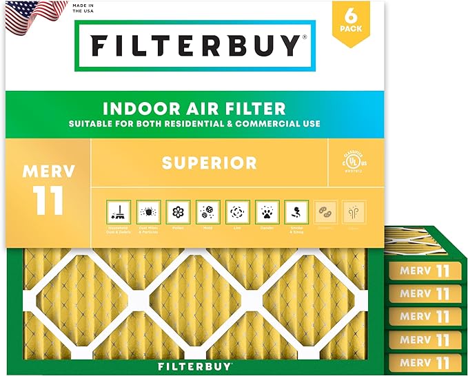 Filterbuy 17x17x1 Air Filter MERV 11 Superior Pet & Allergy Defense (6-Pack), Electrostatic Pleated HVAC AC Furnace Filters Replacement, Made in USA (Actual Size: 17.00 x 17.00 x 0.75)