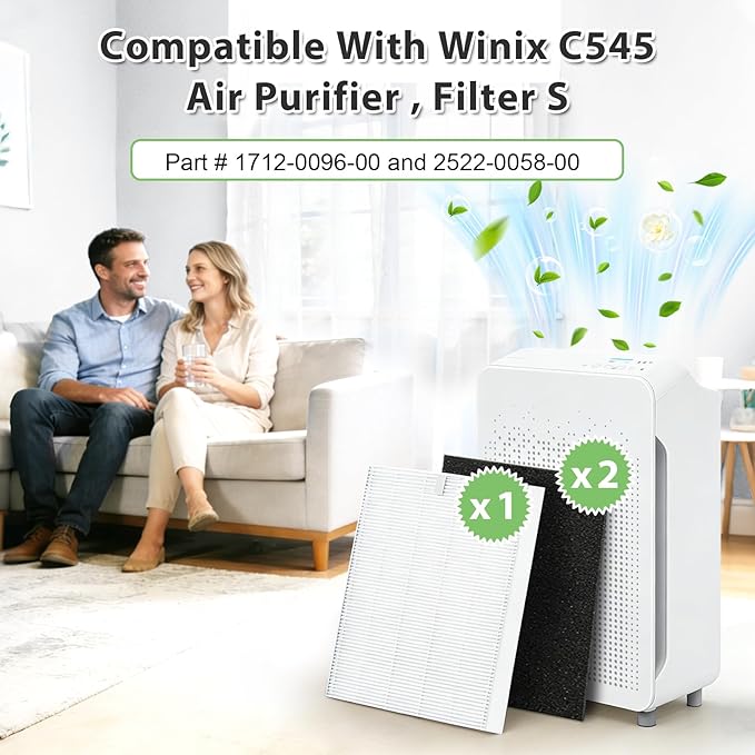 C545 HEPA Replacement Filter S Compatible with Winix C545 Air Purifier, Replaces Part 1712-0096-00 and 2522-0058-00, 1 HEPA Filter + 2 Activated Carbon Filters
