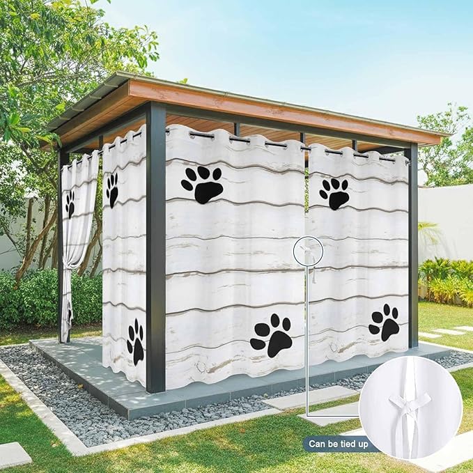 Wood Grain Outdoor Curtains for Patio Claws Animals Wooden White Waterproof Outside Curtains with Grommet Top Weatherproof Curtain for Cabana Pergola Gazebo, 1 Panel, 54" W x 84" L