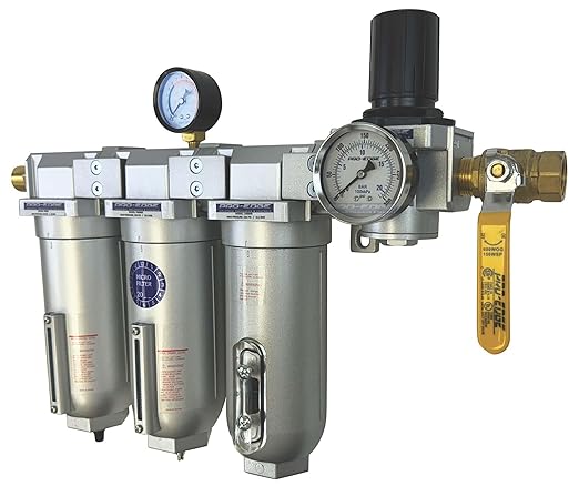 3/4" NPT Industrial (4-Stage) Moisture Removing Particulate Filter and Oil Removing Coalescing Filter and Desiccant Air Dryer and Air Pressure Regulator