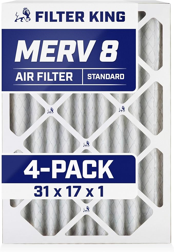 Filter King 31x17x1 Air Filter | 4-PACK | MERV 8 HVAC Pleated A/C Furnace Filters | MADE IN USA | Actual Size: 31 x 17 x .75"