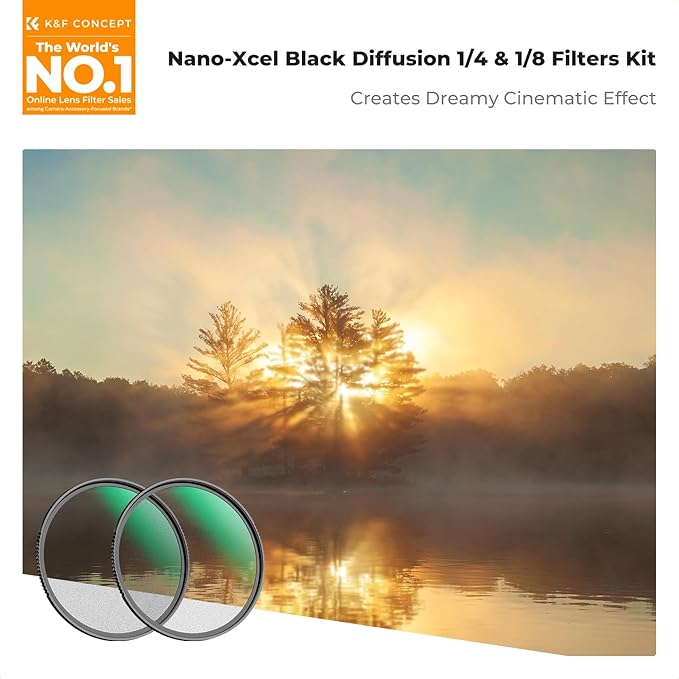 K&F CONCEPT 55mm Black Diffusion 1/4 & 1/8 Lens Filter Kit (2 Pcs), Mist Cinematic Effect Filter for Vlog/Video/Portrait Image with 28 Multi-Layer Coated