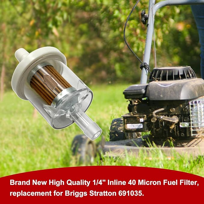 1/4" Inline Fuel Cut Off Valve Straight Gas Valve and Fuel Filter for BS 691035 40 Micron with Clamps