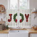 Christmas Wreaths Kitchen Curtains 54 Inch Long 2 Panel Set,Rod Pocket Window Curtains Panels,Winter Bow Plaid Farmhouse Wooden Grain Light Filtering Privacy Draperies for Bedroom Laundry 42"W x 54"L