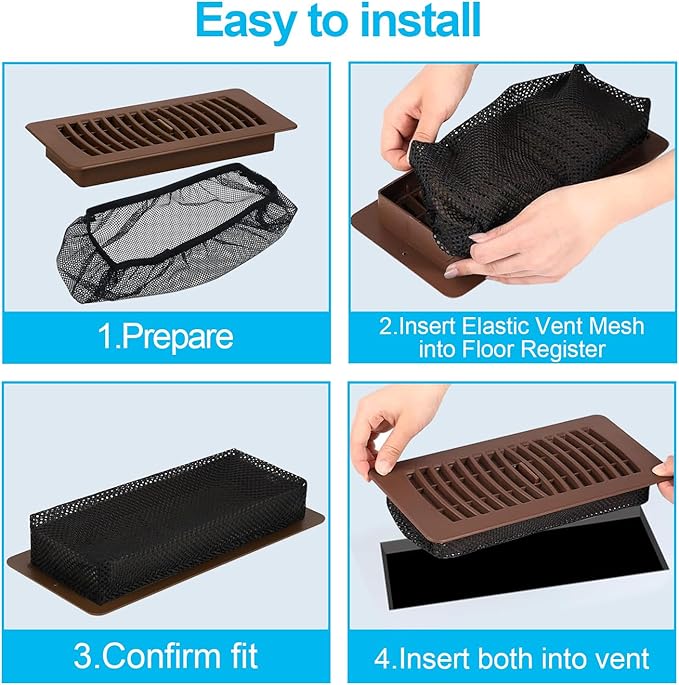 12 PCS Floor Register Traps 4 x 10 Inch Air Vent Filter Mesh Catcher Black Vent Nets for Home Floor Vent Screen Net Elastic Band Floor Air Vent Mesh Keeps Bugs, Pet Hair, Food Out