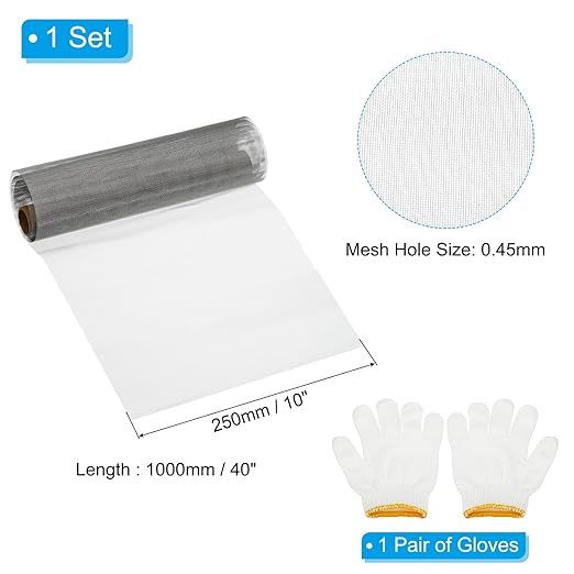 PATIKIL 40" L x 10" W Woven Wire Mesh, 40 Mesh 304 Stainless Steel Air Vent Filter Screen with Gloves for Window Security Vent Cover Filtration Animals Fence