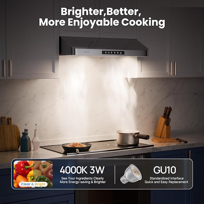 Under Cabinet Range Hood 30 Inch, 980CFM Fast Venting Ducted, Kitchen Hood With 3 Speed Gesture Sensing & Touch Control, Stainless Steel Stove Vent Hood With LED Light And 2 Baffle Filters