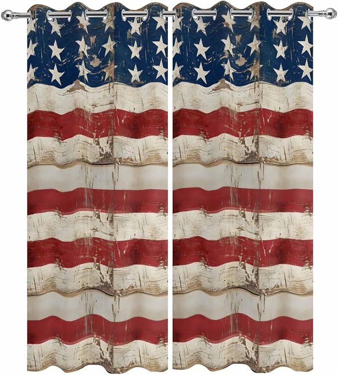 4th of July Outdoor Curtains for Patio USA Flag Independence Day Vintage Waterproof Outside Curtains with Grommet Top Weatherproof Curtain for Cabana Pergola Gazebo, 2 Pack, 54" W x 95" L