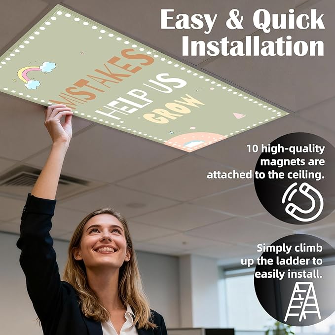 Fluorescent Light Covers - Classroom Covers for Ceiling Lights, 1 PCS 4 x 2 Feet Magnetic Light Filters, Classroom, Office Decor (Mistakes Help us Grow)