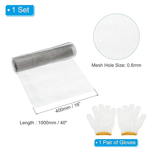 PATIKIL 40" L x 16" W Woven Wire Mesh, 24 Mesh 304 Stainless Steel Air Vent Filter Screen with Gloves for Window Security Vent Cover Filtration Animals Fence