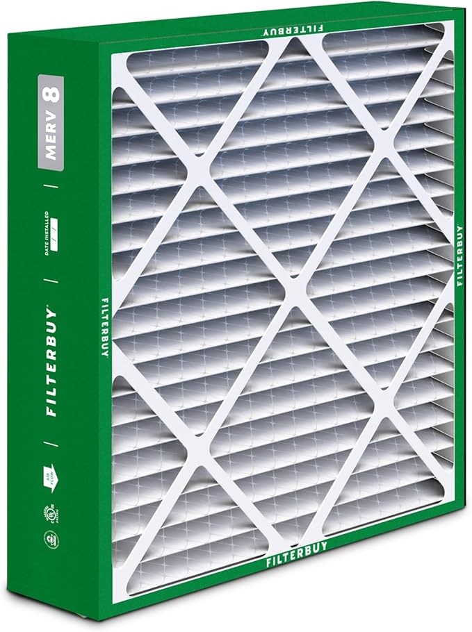 Filterbuy 20x22x5 Air Filter MERV 8 Essential Dust & Allergy Defense (2-Pack), Pleated HVAC AC Furnace Filters for Amana, Goodman, Nordyne, and Five Seasons (Actual Size: 19.50 x 21.94 x 5.25)
