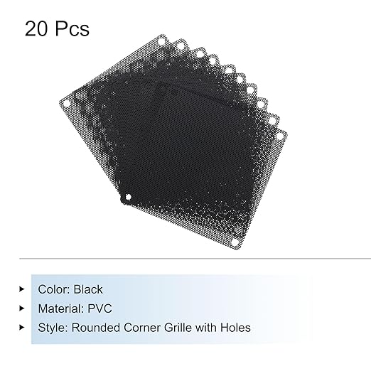 MECCANIXITY 20PCS PC Dust Filter, 90mmx90mm PVC Computer Case Cooler Dustproof Mesh Cover Fan Grills for Computer Chassis Speaker, Black