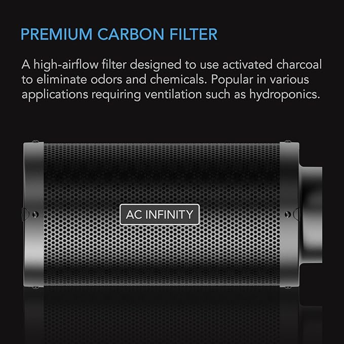 AC Infinity Air Carbon Filter 4" with Premium Australian Virgin Charcoal, for Inline Duct Fan, Odor Control, Hydroponics, Grow Rooms