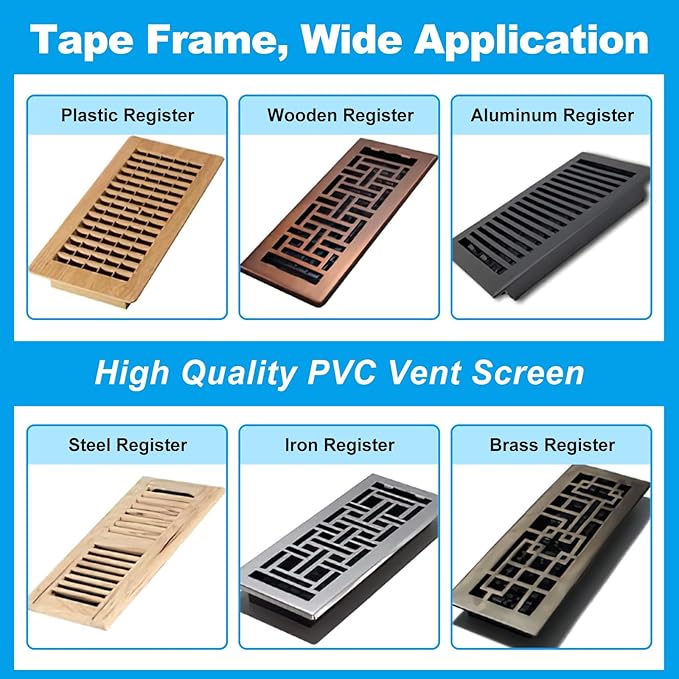 4 Packs Floor Register Vent Cover, 7"x11" Sticky Air Vent Screen Mesh Covers with Non-Magnetic Adhesive PET Gel - Securely Attaches to Plastic, Wood, Stone & More （White)