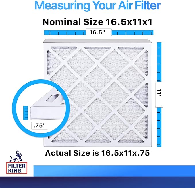 Filter King 16.5x11x1 Air Filter | 4-PACK | MERV 8 HVAC Pleated A/C Furnace Filters | MADE IN USA | Actual Size: 16.5 x 11 x .75"