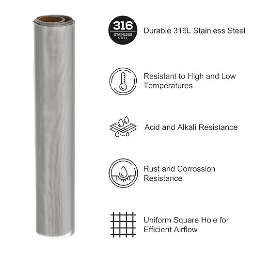 PATIKIL 40" L x 10" W Woven Wire Mesh, 120 Mesh 316L Stainless Steel Air Vent Filter Screen for Window Security Vent Cover Filtration Animals Fence