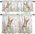 Kitchen Curtains Tiers and Valance Set of 3, Easter Light Filtering Window Curtain Set, Spring Rabbit Colorful Eggs Budding Florals Leaf Rod Pocket Curtain Drapes for Living Room, 36 Inches Tiers