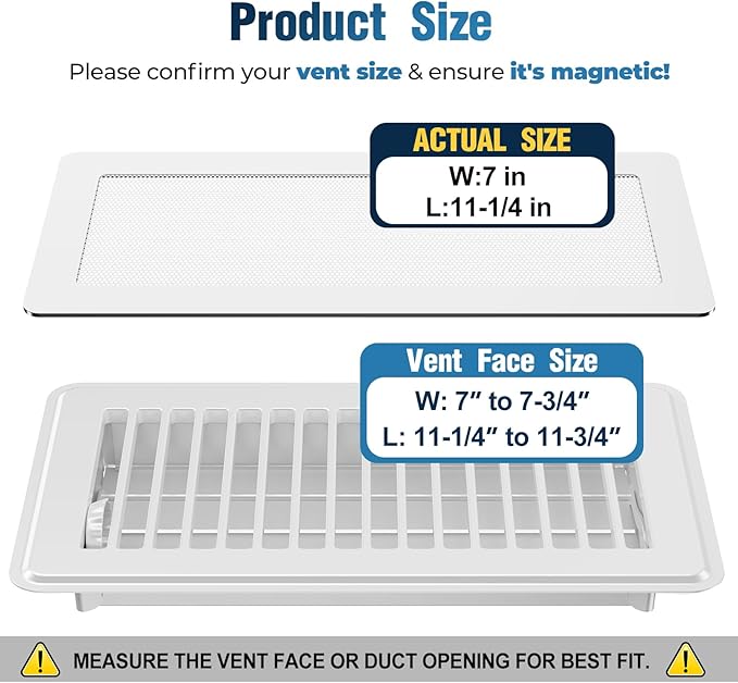 Magnetic Vent Covers with Vent Screen 7x11.3 Inch, White Mesh Vent Covers for Floor, Wall, Ceiling Air Vents to Block Dust, Pet Hair, Fits Standard HVAC Floor Registers in Home, RV, 3 Pack