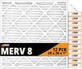 Tiger Tough 20x20x1 Air Filter MERV 8 MPR 600-800, High-Performance Pleated HVAC AC Furnace Filter Replacement for Home, 12-Pack