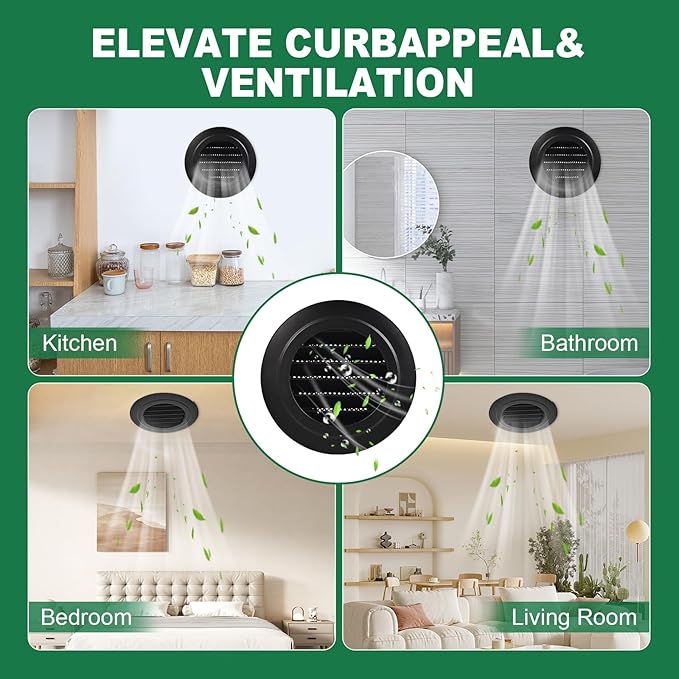 Soffit Vents 6 Inch, Round Exhaust Air Vent Cover with Built-in Fly Screen for Bathroom Kithchen Office Home, Black 2P 150mm
