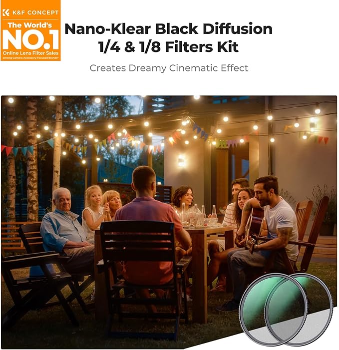 K&F CONCEPT 55mm Black Diffusion 1/4 & 1/8 Filters Kit Mist Cinematic Effect Filters Set with Multi-Layer Coated for Camera Lens - K Series