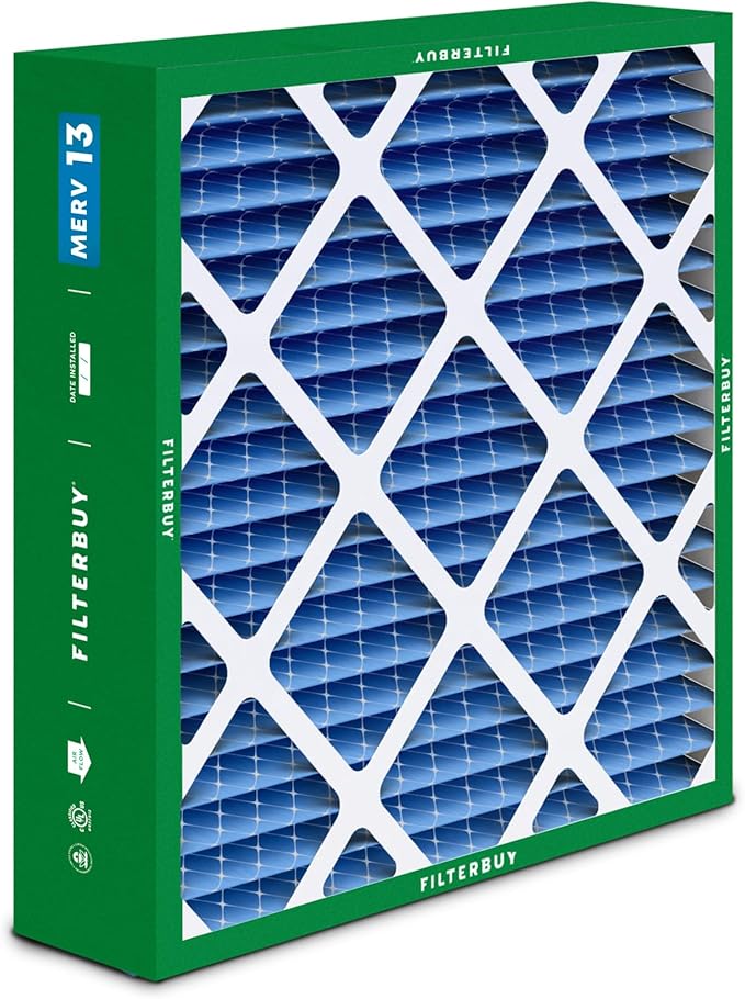 Filterbuy 21x21x5 Air Filter MERV 13 Optimal Smoke & Allergy Defense (2-Pack), Electrostatic Pleated HVAC AC Furnace Filters Replacement for Rheem, Ruud, & Protech (Actual Size: 20.63 x 20.63 x 4.38)