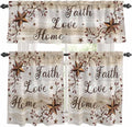 Kitchen Curtains Tiers and Valance Set of 3, Texas Star Brown Light Filtering Window Curtain Set, Farmhouse Retro Branches Wooden Grain Rod Pocket Curtain Drapes for Cafe, Living Room, 36 Inches Tiers