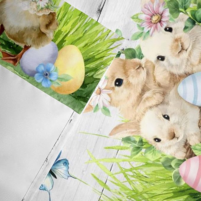 Easter Curtain Valances for Windows, Kitchen Valance Window Treatment, Spring Sheep Bunny Duck Plants Wooden Grain Light Filtering Block Curtains for Bathroom/Bedroom/Living Room 54'' x 18''