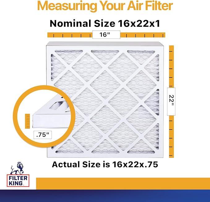 Filter King 16x22x1 Air Filter | 6-PACK | MERV 13 HVAC Pleated A/C Furnace Filters | MADE IN USA | Actual Size: 16 x 22 x .75"