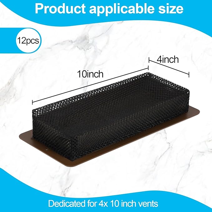12 PCS Floor Register Traps 4 x 10 Inch Air Vent Filter Mesh Catcher Black Vent Nets for Home Floor Vent Screen Net Elastic Band Floor Air Vent Mesh Keeps Bugs, Pet Hair, Food Out