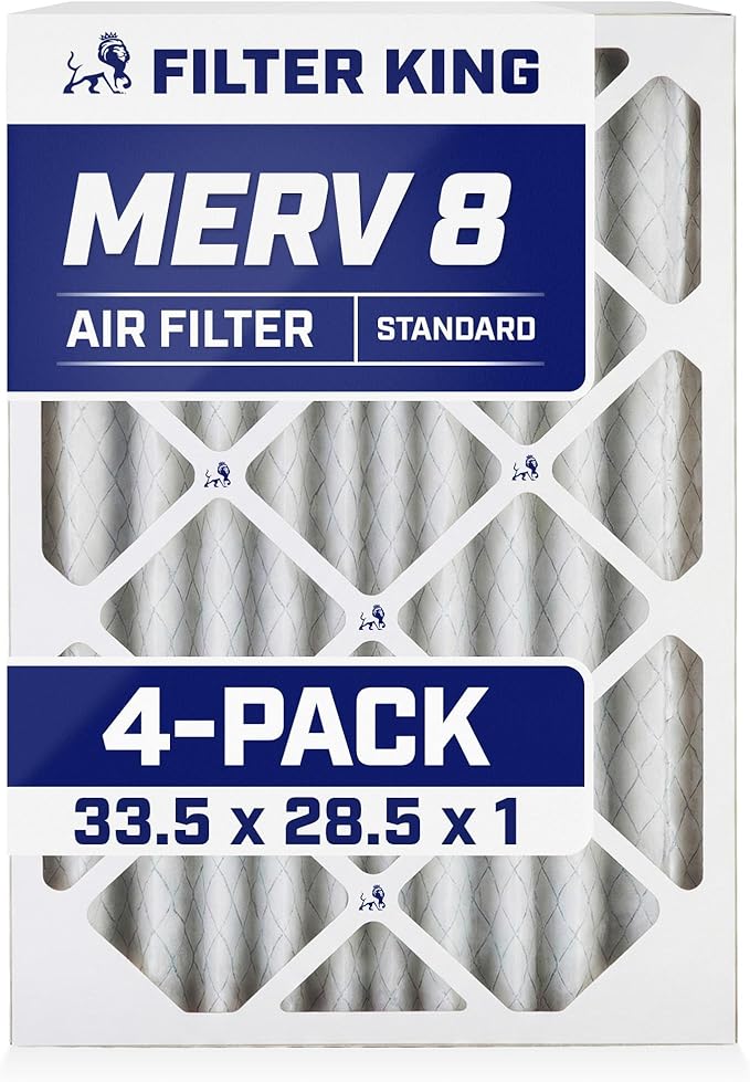 Filter King 33.5x28.5x1 Air Filter | 4-PACK | MERV 8 HVAC Pleated A/C Furnace Filters | MADE IN USA | Actual Size: 33.5 x 28.5 x .75"