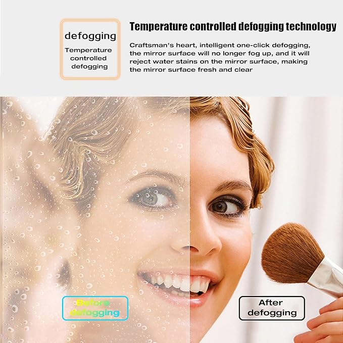 JSLJDM 500X500 mm Illuminated Backlit LED Bathroom Mirror, Wall Mounted Multifunction Bathroom Vanity Mirror with Lights and Demister Pad, Energy-Saving Illuminated Smart Mirror 70cm/27.5in Gold