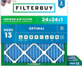 Filterbuy 24x24x1 Air Filter MERV 13 Optimal Smoke & Allergy Defense (2-Pack), Electrostatic Pleated HVAC AC Furnace Filters Replacement, Made in USA (Actual Size: 23.38 x 23.38 x 0.75)