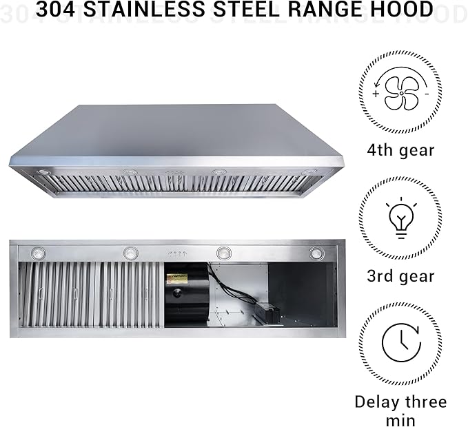 CHETTO C Stainless Steel Range Hood Cover with 4-Speed Vent Hood Insert Custom Handcrafted Metal Kitchen Fan with Towel Rack LED Light 60"W x27"D x45"H White Island Mount