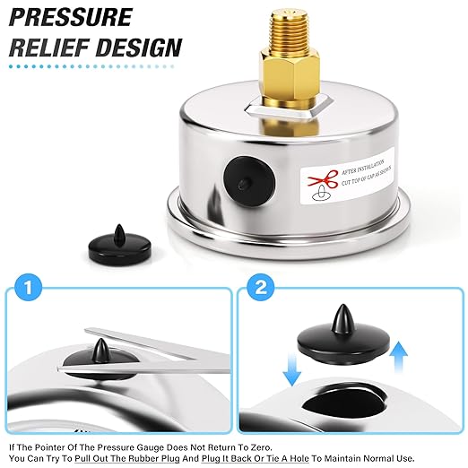 MEANLIN MEASURE -30inHG~0Psi Vacuum Gauge Stainless Steel 1/8" NPT 2" FACE DIAL Waterproof for Air Compressor HVAC Negative Pressure Hand Pump Pool Back Mount with 1/4" NPT and 3/8" NPT Hex Bushing