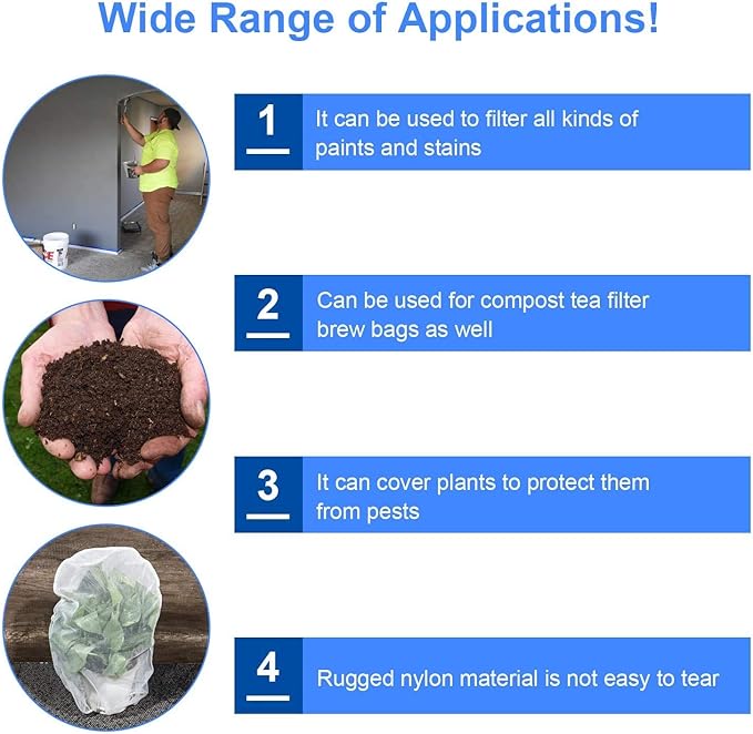 Paint Strainer Bags White Fine Mesh Filters Bag Bucket Elastic Opening Strainer Bags Hydroponic Paint Filter Bag for Paint Gardening (20 Pieces, 1 Gallon)