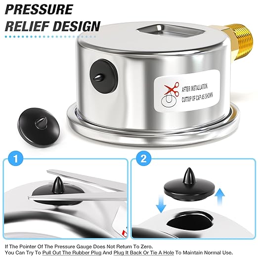 MEANLIN MEASURE 0~200Psi Dry Pressure Gauge Stainless Steel 1/4" NPT 2" FACE DIAL Waterproof for Air Compressor Air Regulator Water Filter Lower Mount, with 1/2" NPT and 3/8" NPT Hex Bushing