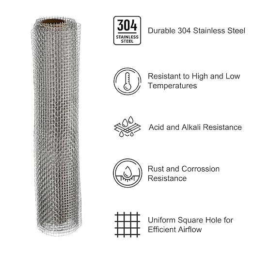 PATIKIL 40"L x 10"W Woven Wire Mesh, 8 Mesh 304 Stainless Steel Air Vent Filter Screen with Gloves for Window Security Vent Cover Filtration Animals Fence