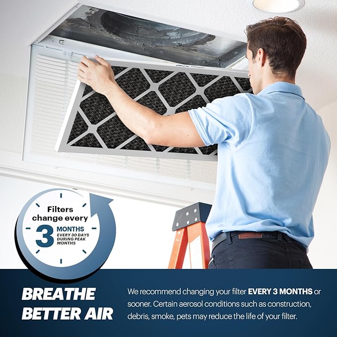 BNX TruFilter 14x24x1 MERV 12 Odor Defense (4-Pack) AC Furnace Air Filter with Activated Carbon - MADE IN USA - Pleated Air Conditioner HVAC AC Furnace Filters - Removes Odor, Mold, Bacteria, Smoke