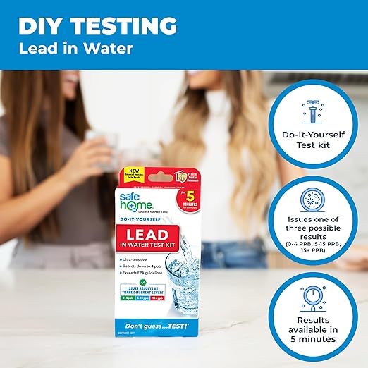 Safe Home® DIY Lead in Drinking Water Test Kit – Advanced Detection to 4 PPB – 5-Minute Test – 3 Levels of Test Results – EPA Lab Certified – Made in The USA – (4 Pack)