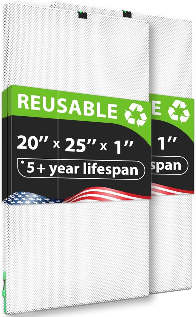 REair 20x25x1 Air filter Pro Kit, Washable and Reusable Air Filter 20x25x1 for AC HVAC Furnace, MERV 8 Air Filters Machine Washable & Dryer Friendly, AC Furnace Air Filter, Include 2 Filters&1 Frame