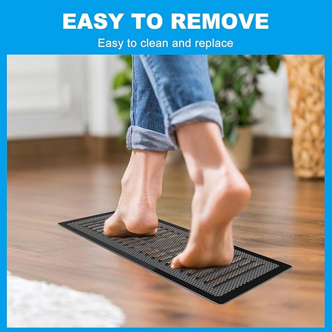 4 Packs Floor Register Vent Cover, 7"x11" Sticky Air Vent Screen Mesh Covers with Non-Magnetic Adhesive PET Gel - Securely Attaches to Plastic, Wood, Stone & More (Black)